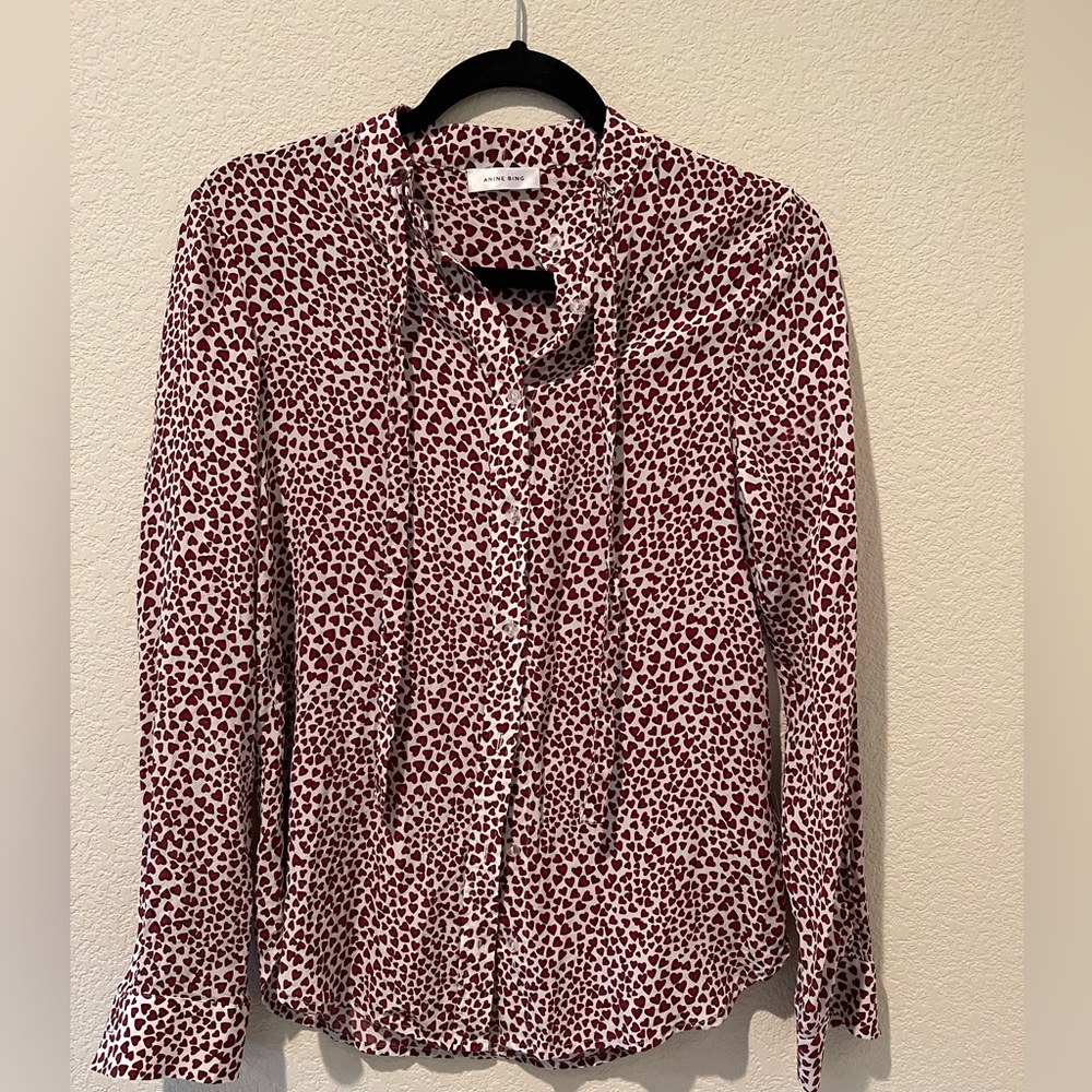 ANINE BING “Holly Hearts” love heart shirt, women’s size XS